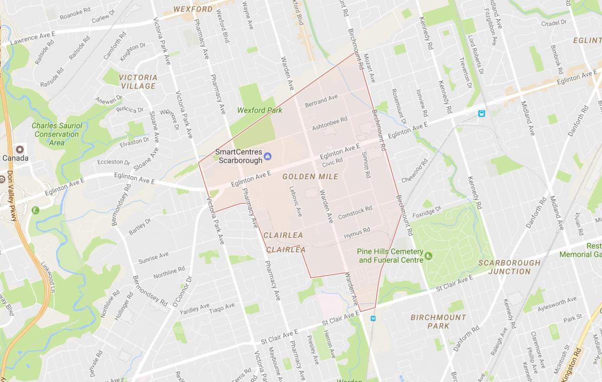 Kort af Golden Míla hverfinu Toronto