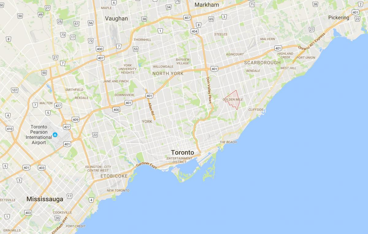 Kort af Golden Míla umdæmi Toronto