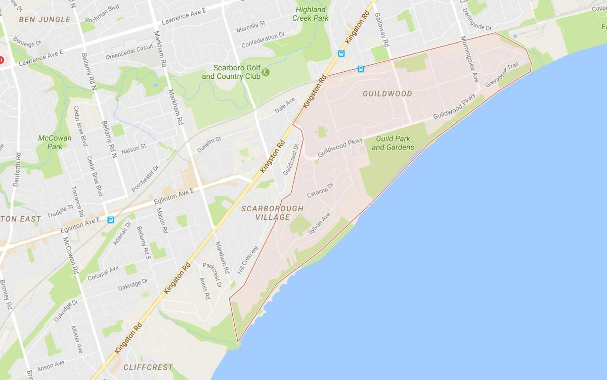 Kort af Guildwood hverfinu Toronto