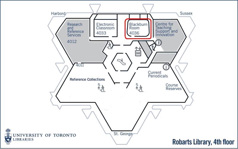 Kort af háskólann í Toronto Robarts bókasafn blackburn herbergi