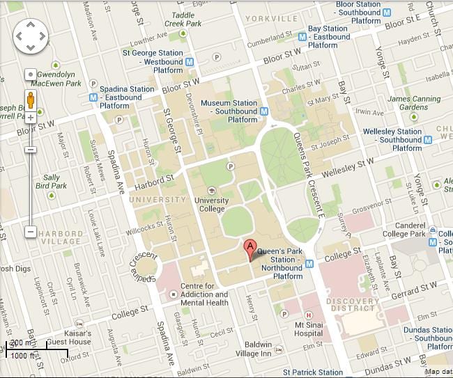 Kort af háskólann í Toronto St George
