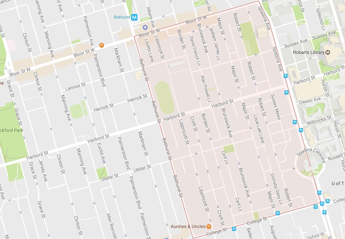Kort af Harbord Þorpinu hverfinu Toronto