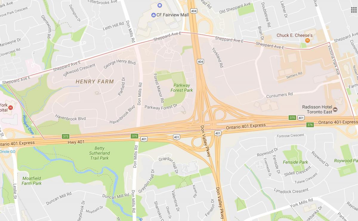 Kort af Henry Bænum hverfinu Toronto