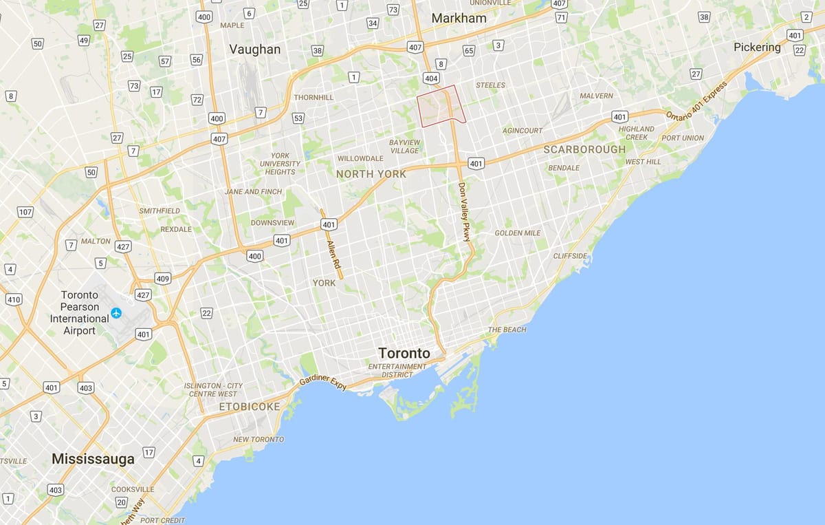 Kort af Hillcrest Þorpinu umdæmi Toronto