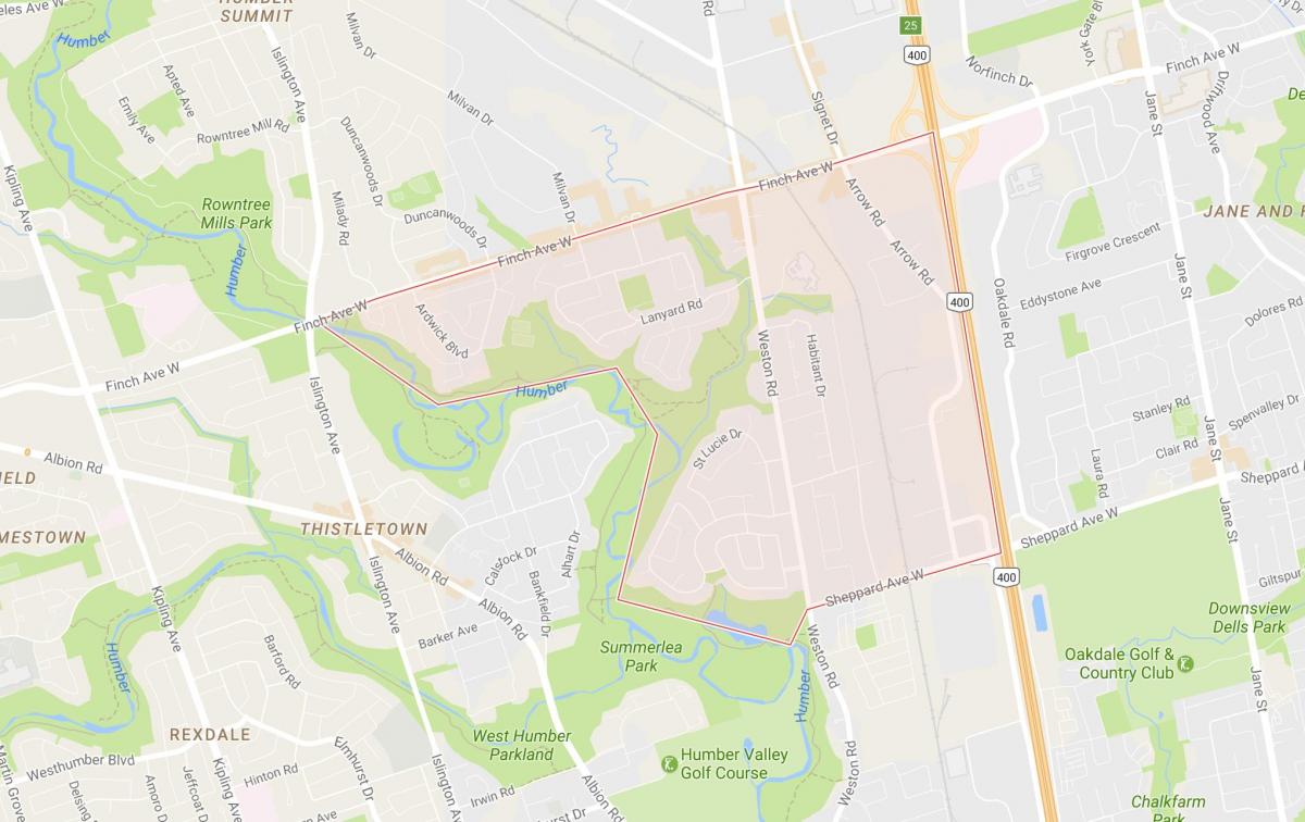 Kort af Humbermede hverfinu Toronto