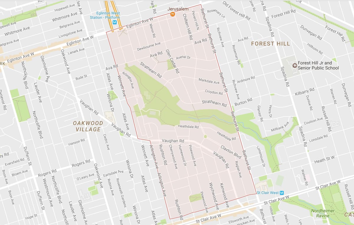 Kort af Humewood–Cedarvale hverfinu Toronto