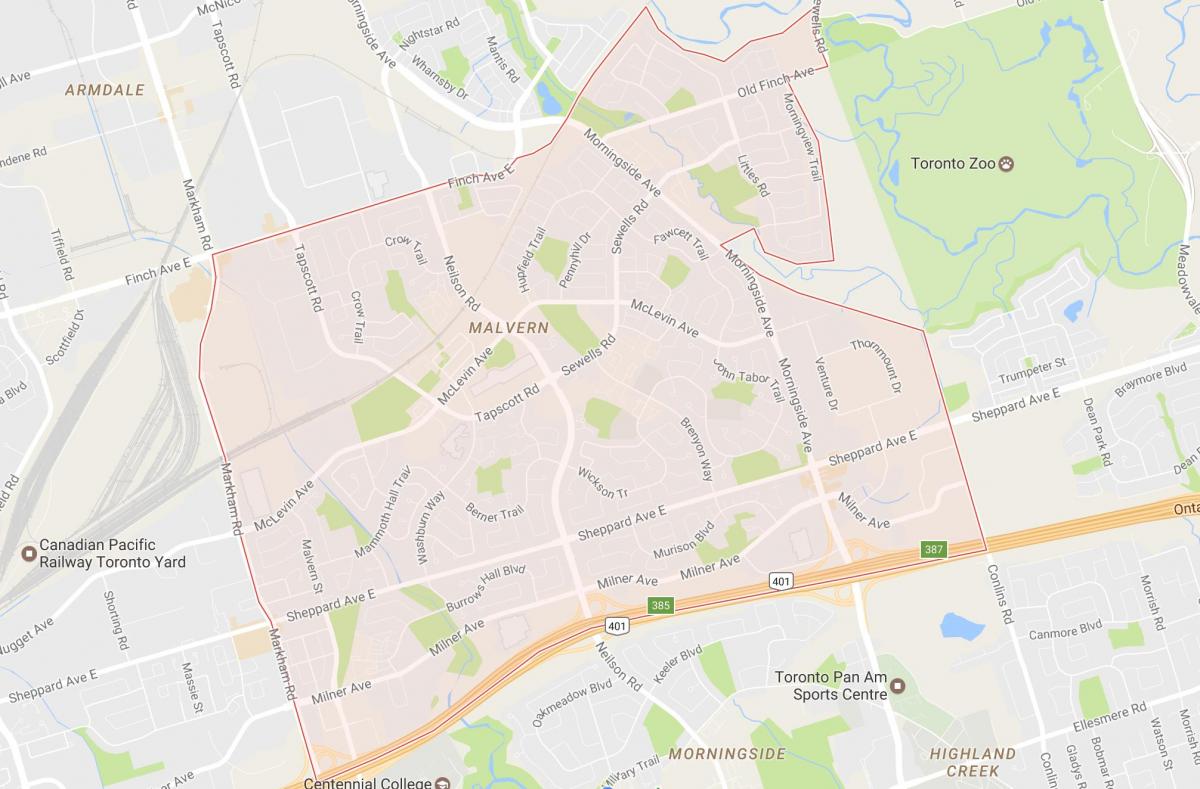 Kort af hægt væri að fylgjast hverfinu Toronto