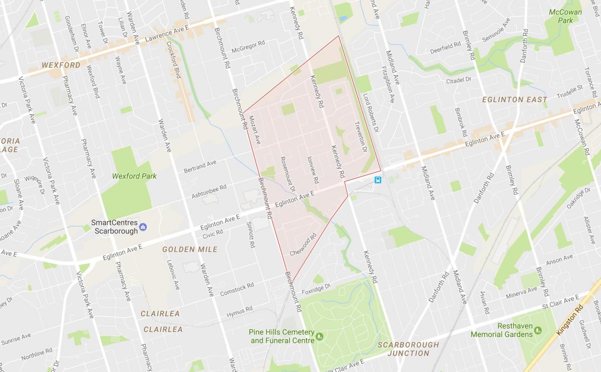 Kort af Ionview hverfinu Toronto