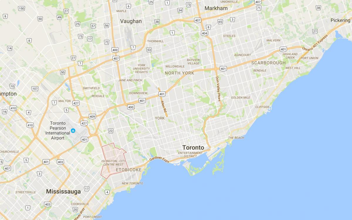 Kort af Islington-Miðborg West umdæmi Toronto