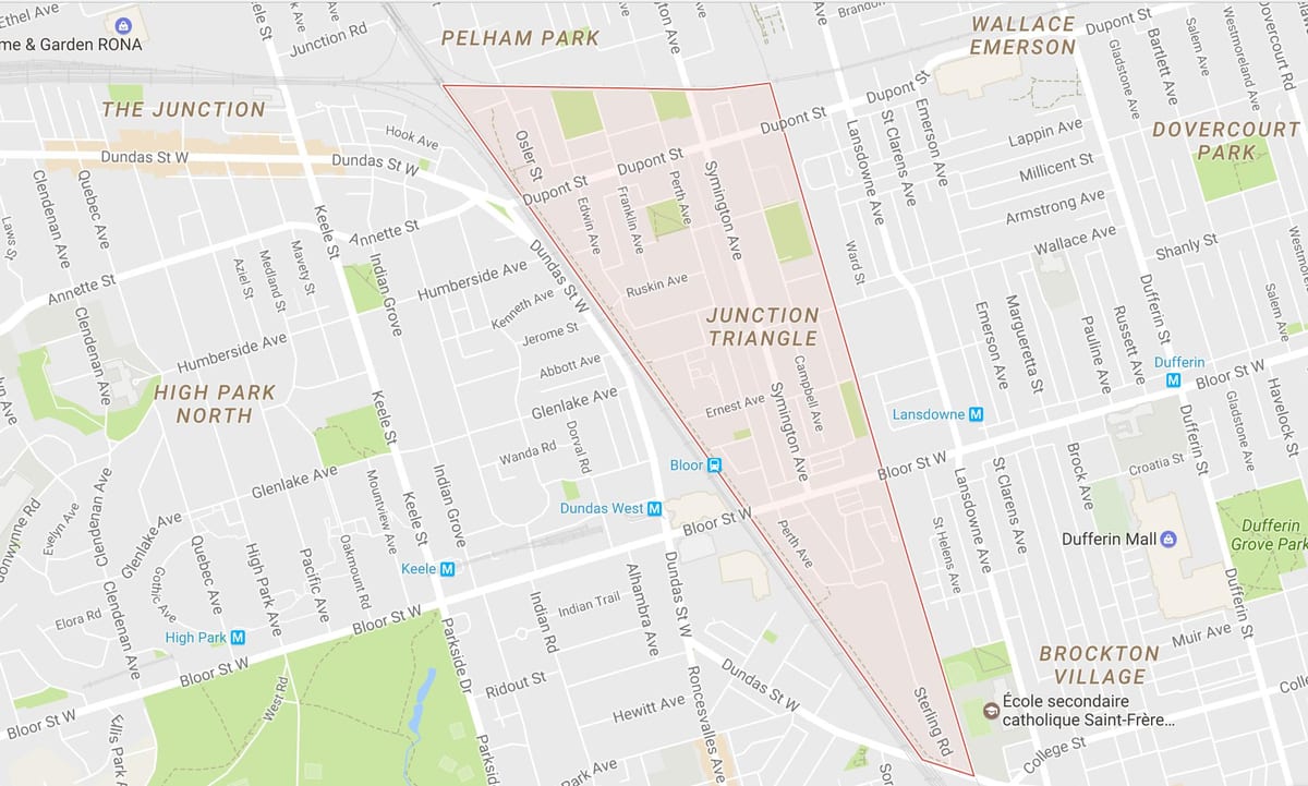 Kort af Junction Þríhyrningur hverfinu Toronto