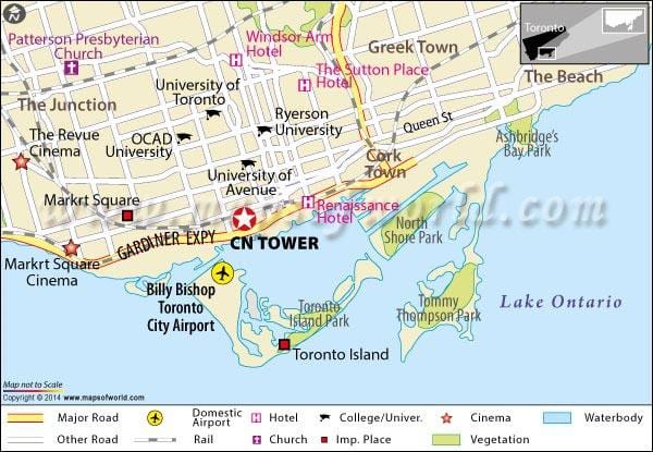 Kort af KÍNA turninn Toronto