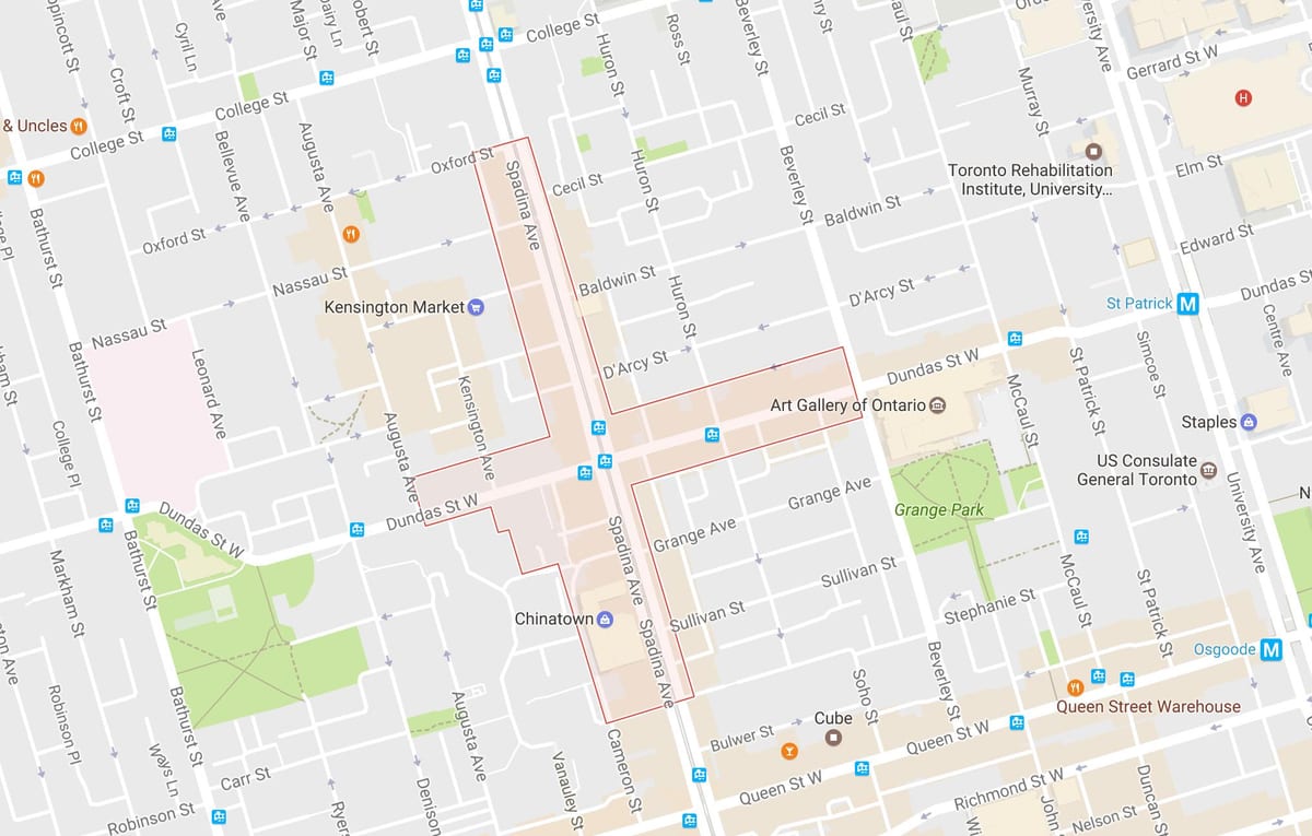Kort af Kínahverfi hverfinu Toronto