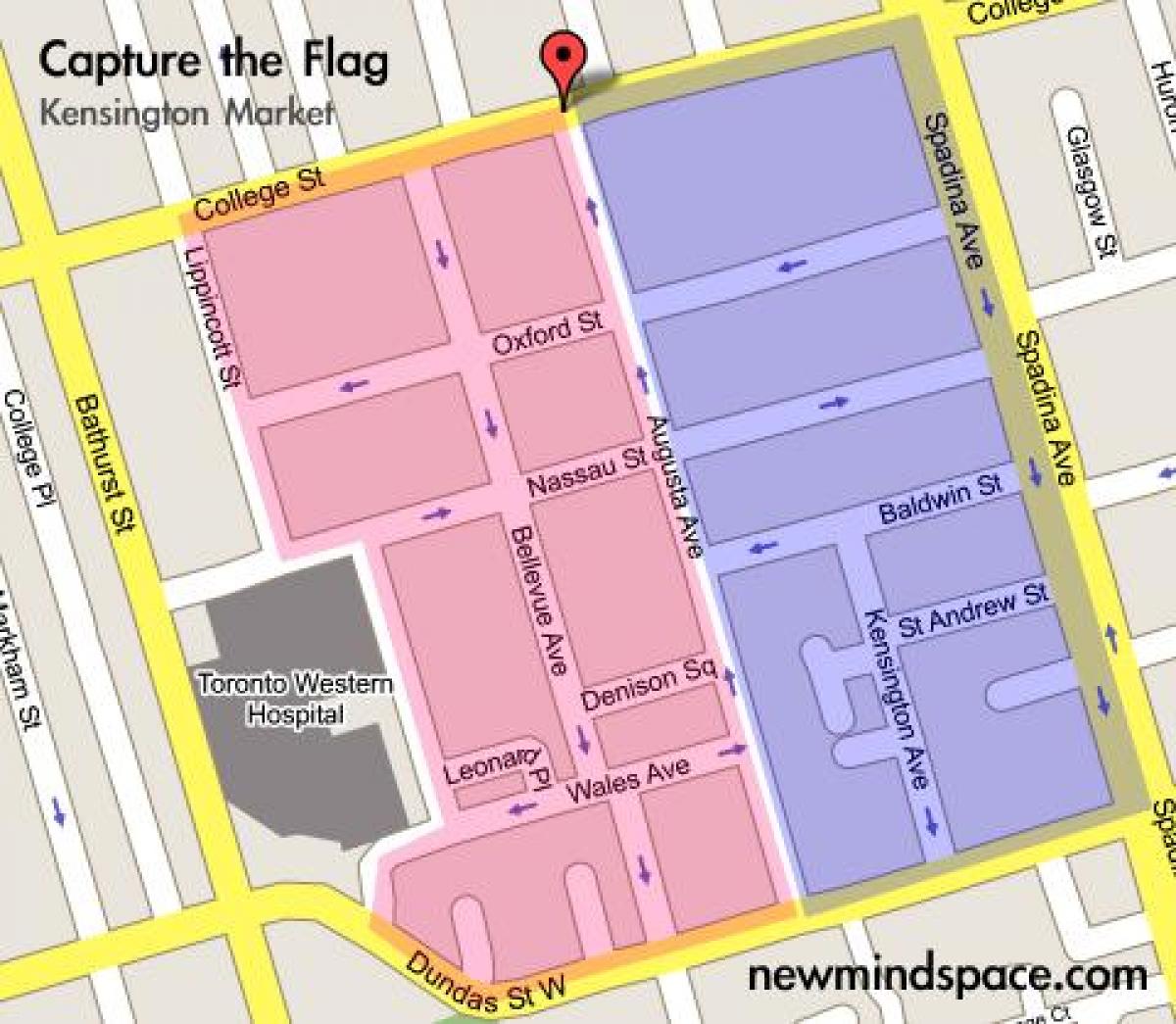 Kort af Kensington Markaði Toronto Borginni