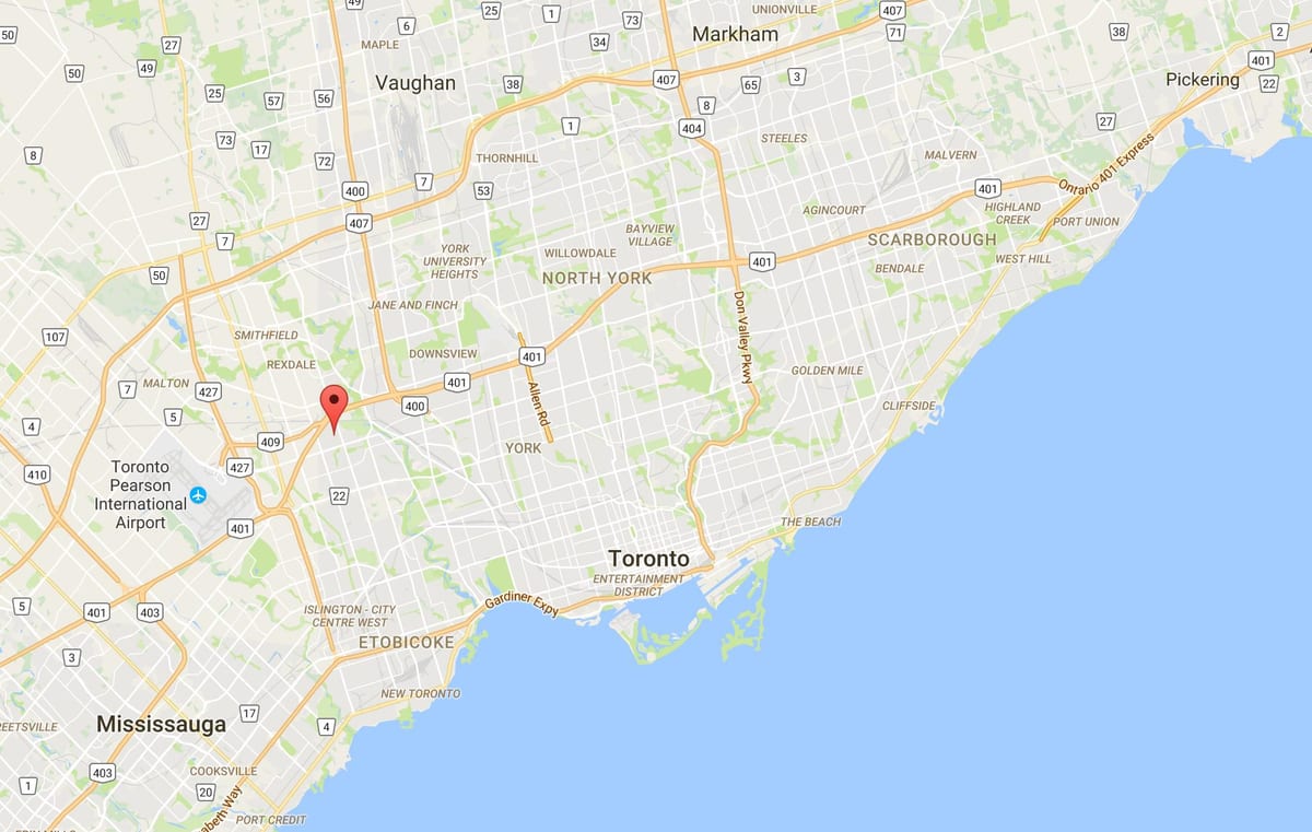 Kort af Kingsview Þorpinu umdæmi Toronto