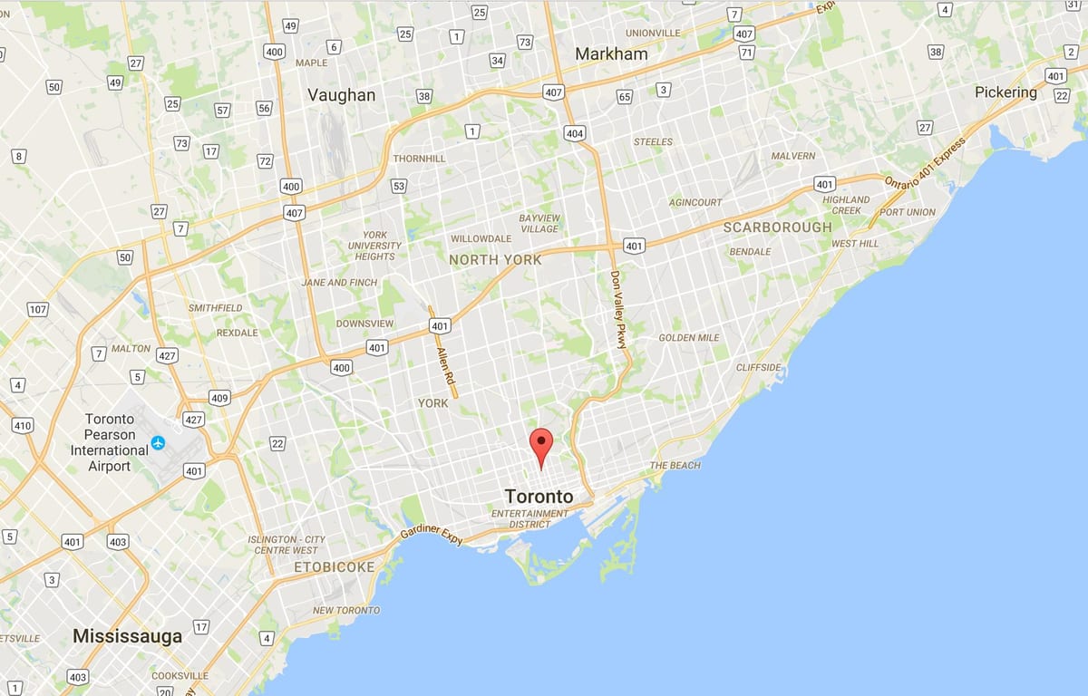 Kort af Kirkjunni og Wellesley umdæmi Toronto
