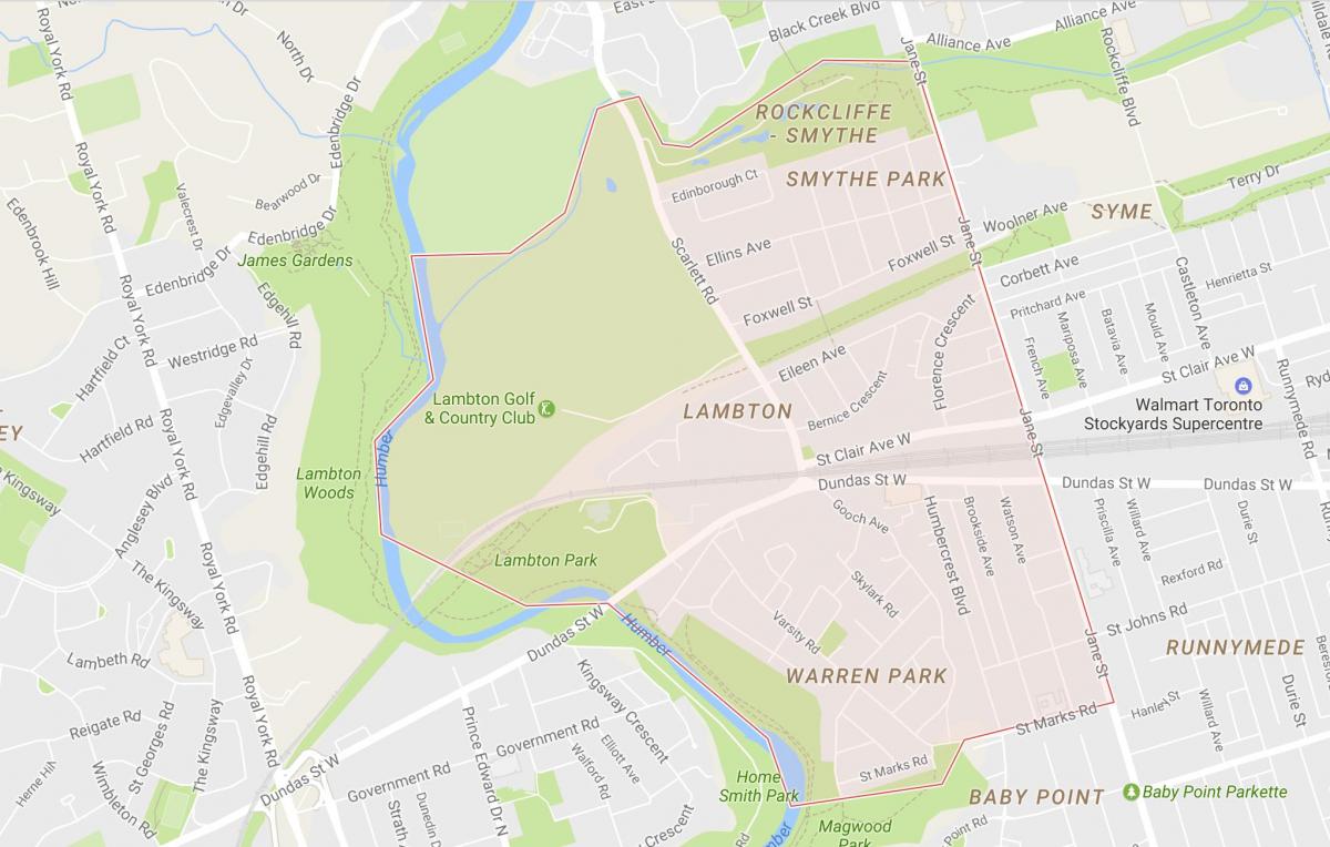 Kort af Lambton hverfinu Toronto