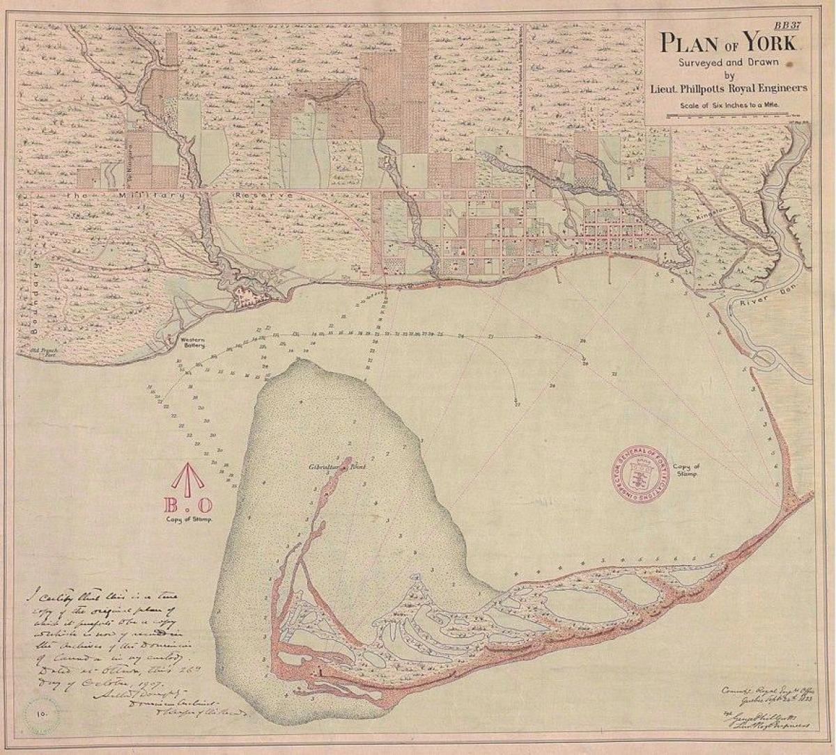 Kort af landi York Toronto 1787-1884