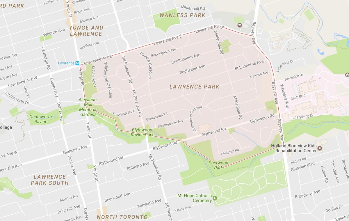 Kort af Lawrence hverfinu Park Toronto