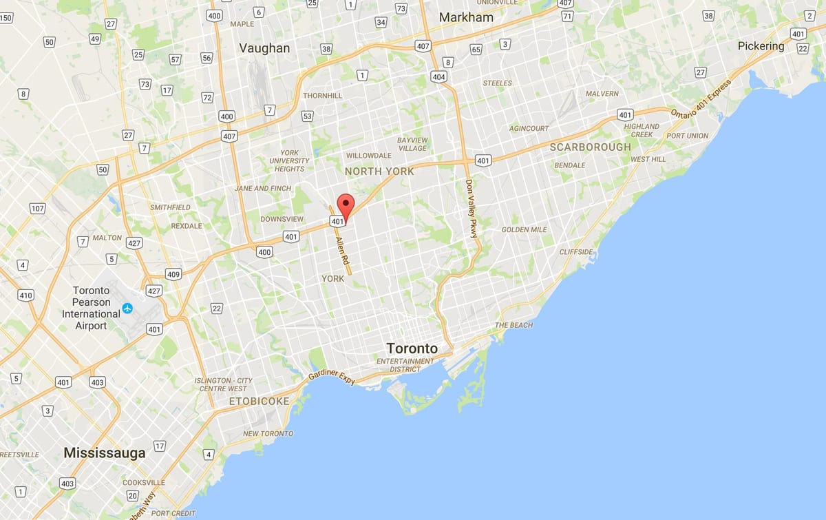 Kort af Lawrence Manor umdæmi Toronto