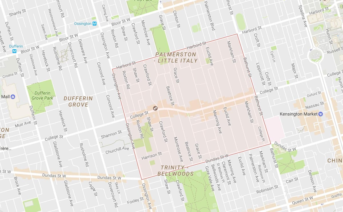 Kort af Smá Ítalíu hverfinu Toronto
