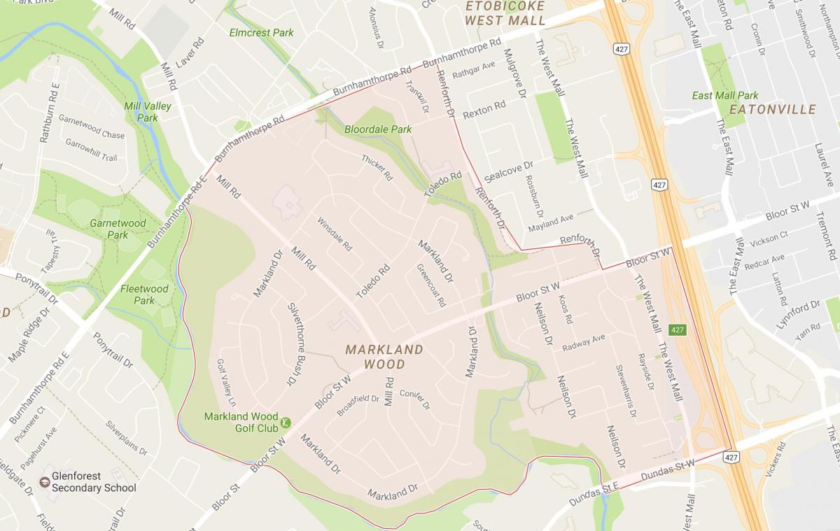 Kort af Markland Tré hverfinu Toronto