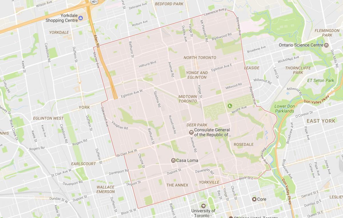 Kort af Midtown hverfinu Toronto