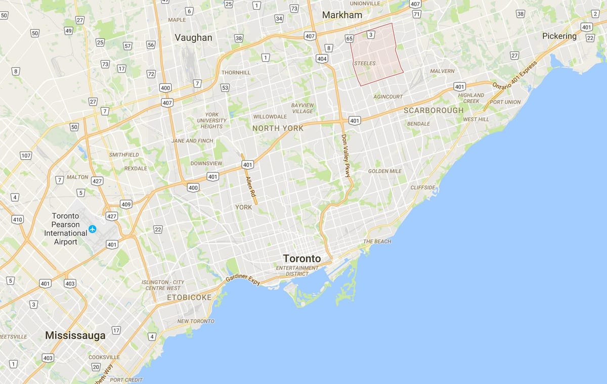 Kort af Milliken umdæmi Toronto