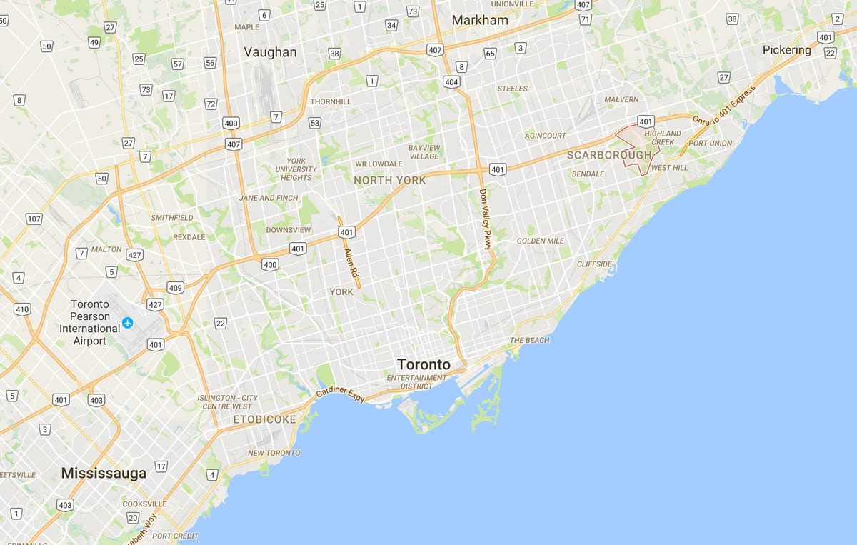 Kort af Morningside umdæmi Toronto