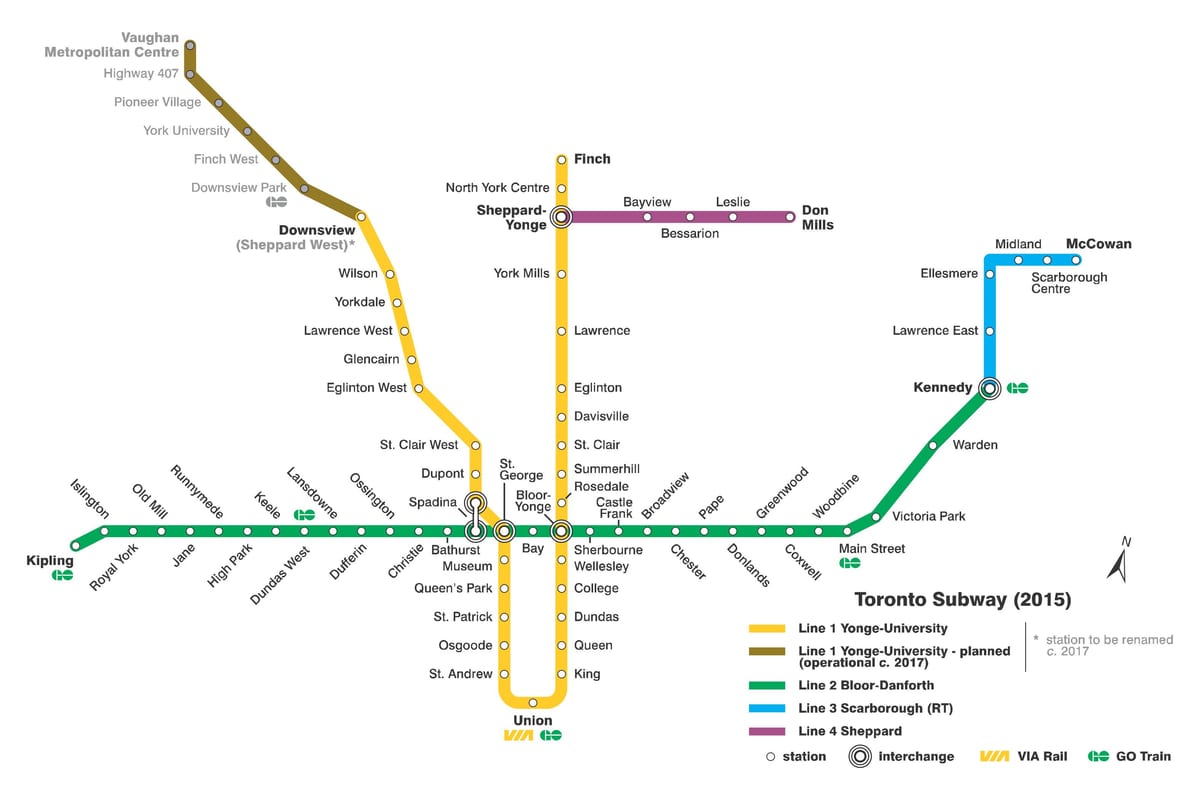 Kort af neðanjarðarlestinni Toronto