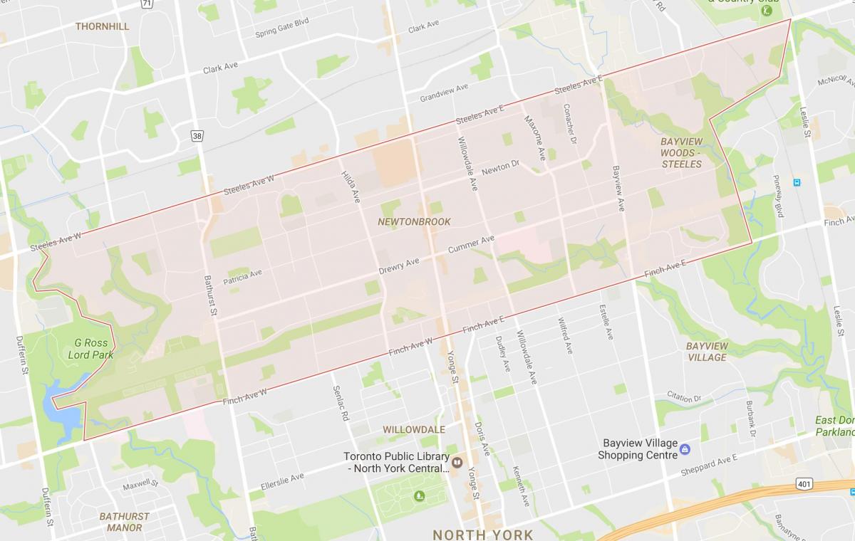 Kort af Newtonbrook hverfinu Toronto