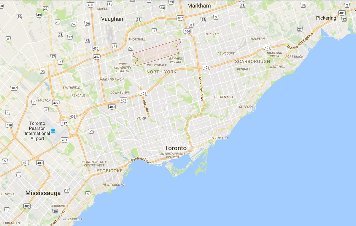Kort af Newtonbrook umdæmi Toronto