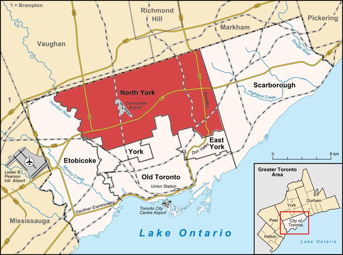 Kort af Norður York Toronto