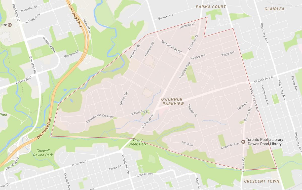 Kort af O ' Connor–Parkview hverfinu Toronto