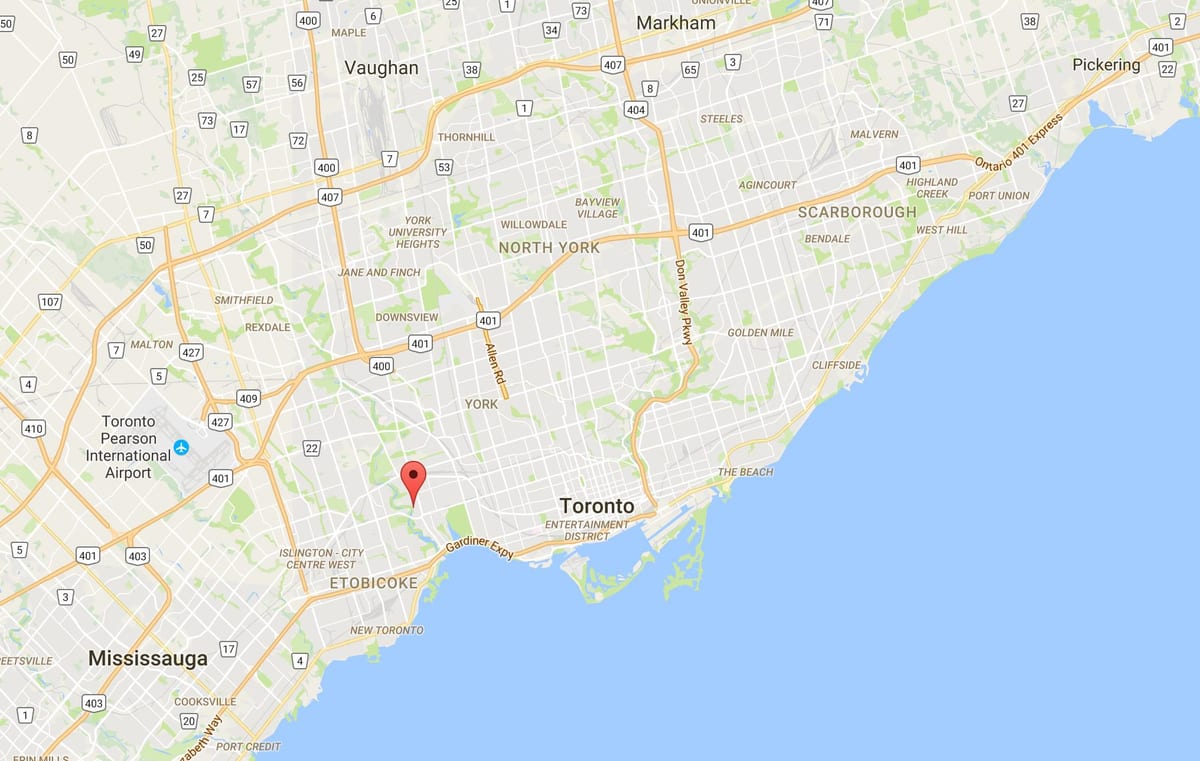 Kort af Old Mill umdæmi Toronto