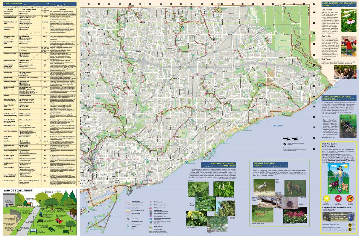 Kort af parks og ganga slóðir Austur Toronto