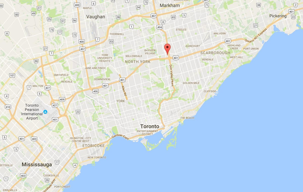 Kort af Parkway Skóginum umdæmi Toronto