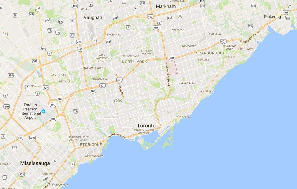 Kort af Parkwoods umdæmi Toronto