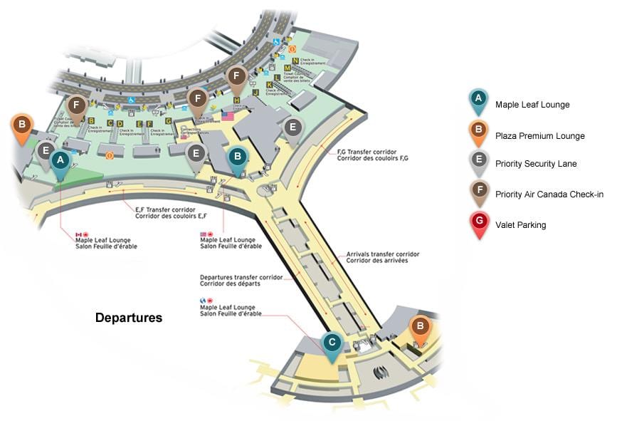 Kort af Pearson-flugvöllur brottfarir terminal