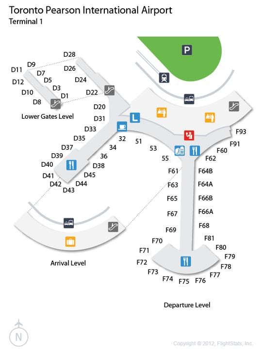 Kort af Pearson-flugvöllur terminal 1