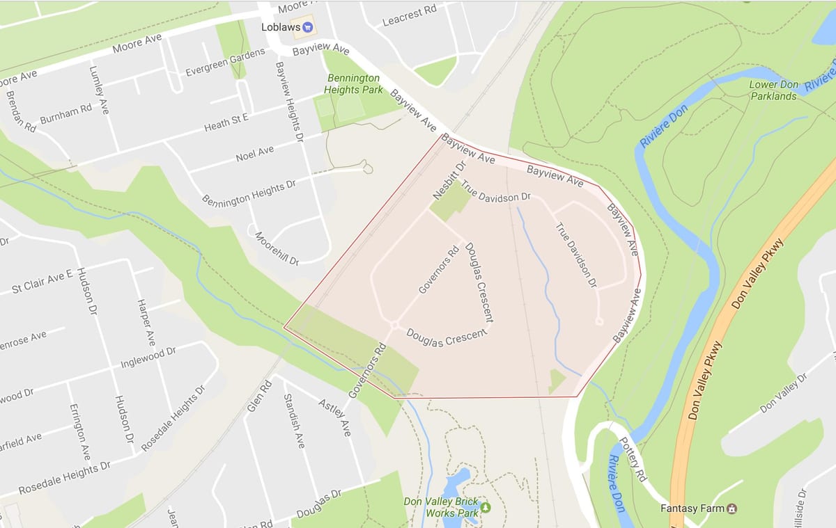 Kort af ríkisstjórans Brú hverfinu Toronto