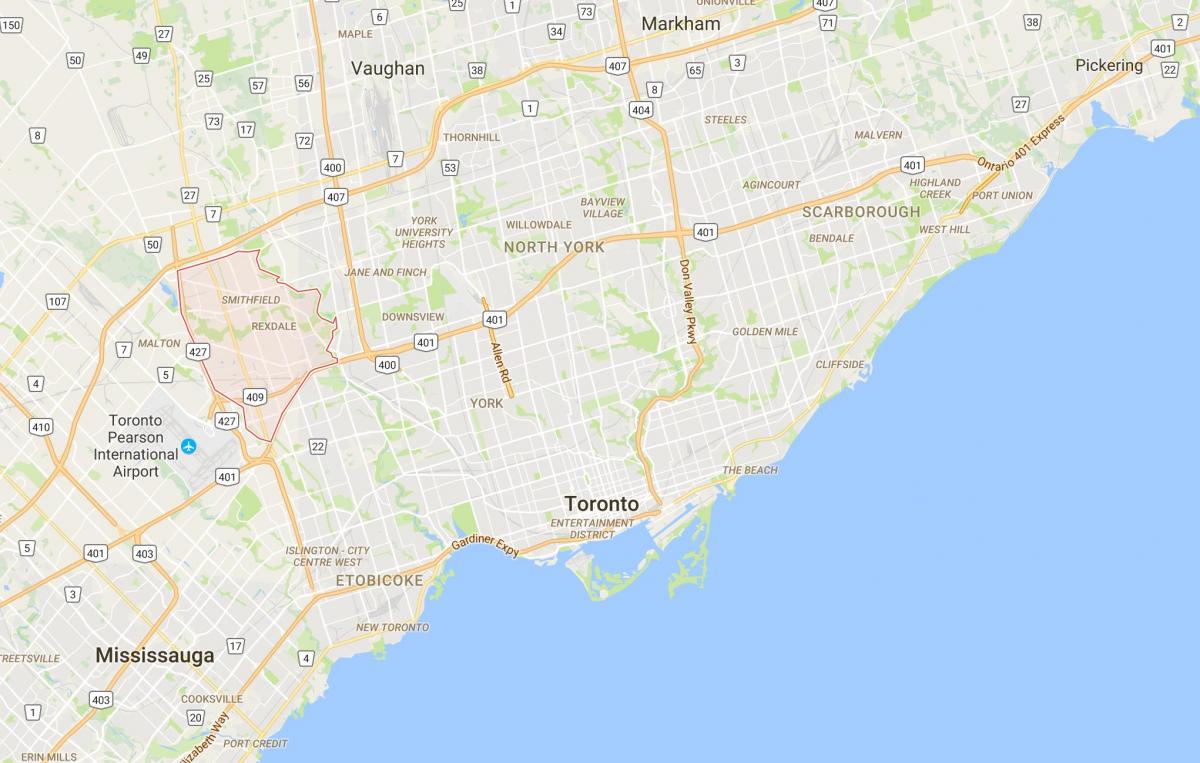 Kort af Rexdale umdæmi Toronto