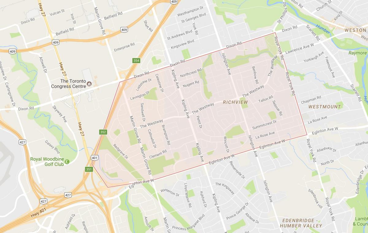 Kort af Richview hverfinu Toronto
