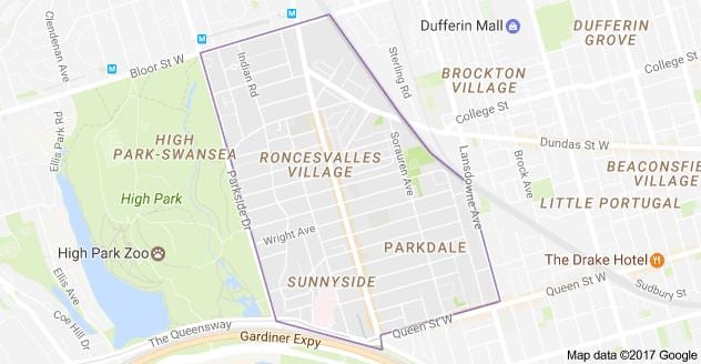 Kort af Roncesvalles þorpinu Toronto