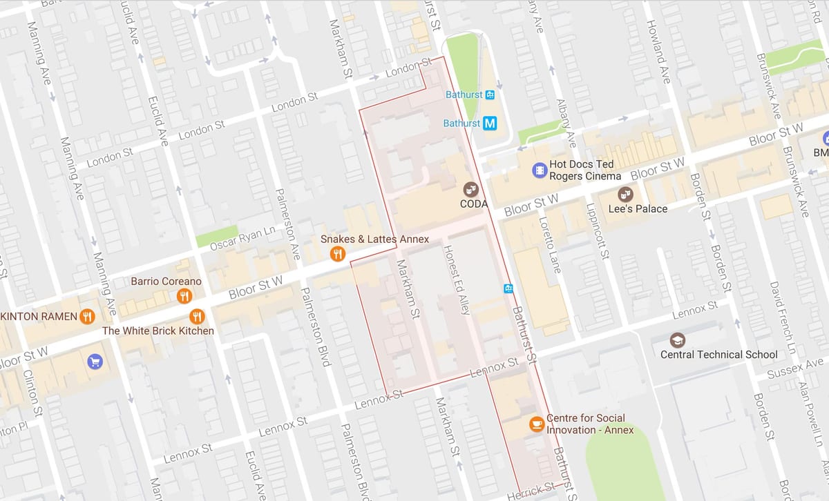 Kort af Sýningu Þorpinu hverfinu Toronto