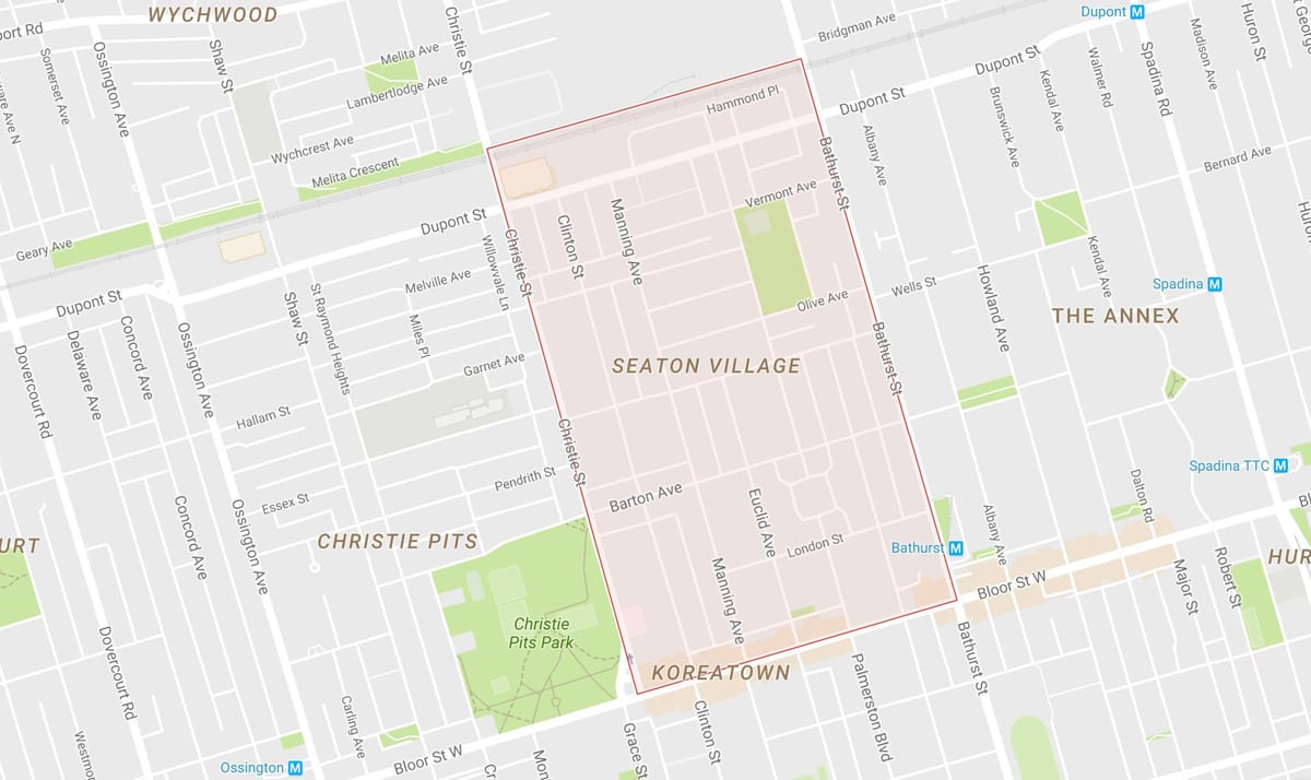 Kort af Seaton Þorpinu hverfinu Toronto