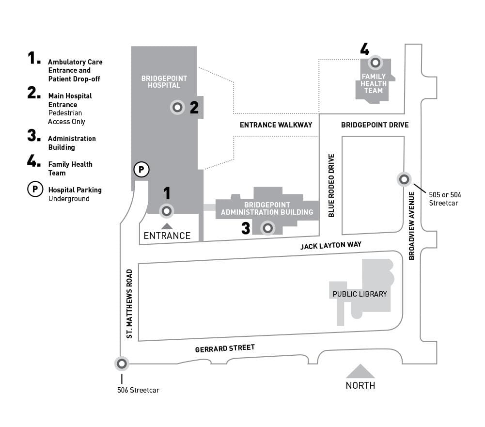 Kort af Sjúkrahúsinu Sínaí heilbrigðiskerfið-Bridgepoint Toronto