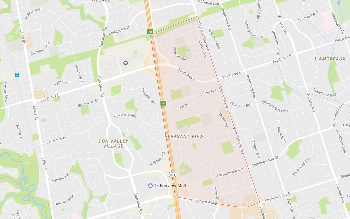 Kort af Skemmtilega Sýn hverfinu Toronto