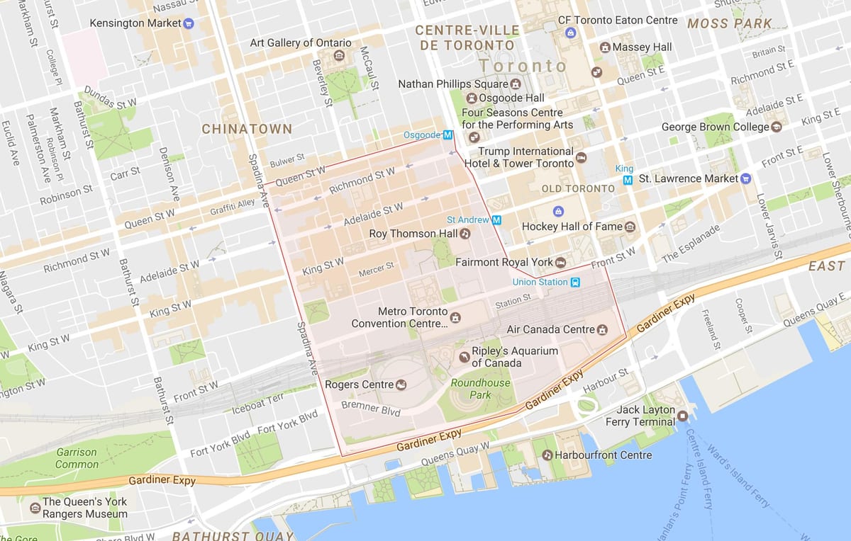 Kort af Skemmtun Umdæmi hverfinu Toronto
