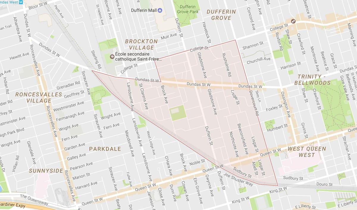 Kort af Smá Portúgal hverfinu Toronto