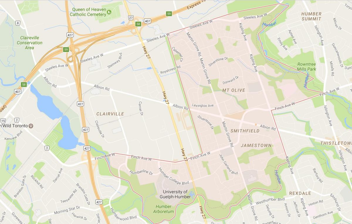 Kort af Smithfield hverfinu hverfinu Toronto